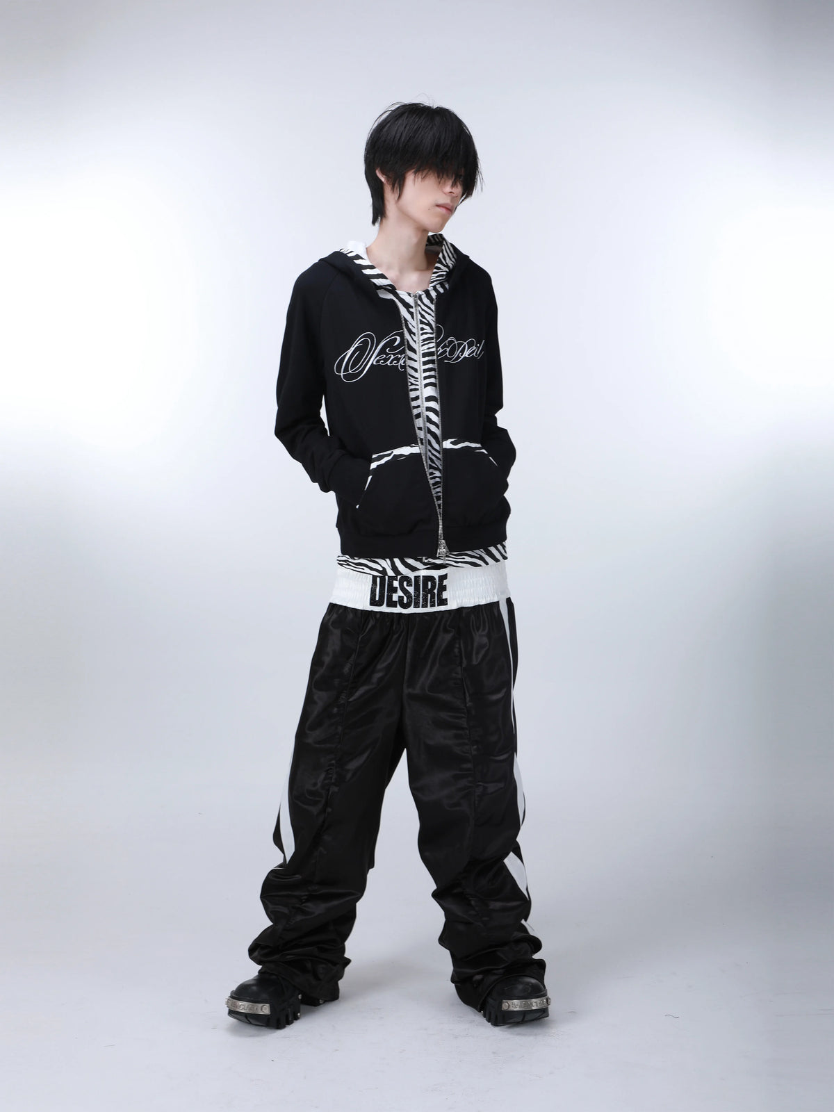 ZEBRA PATCHWORK HOODIE CARDIGAN
