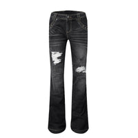 LOW RISE RIPPED JEANS WITH WHISKERS