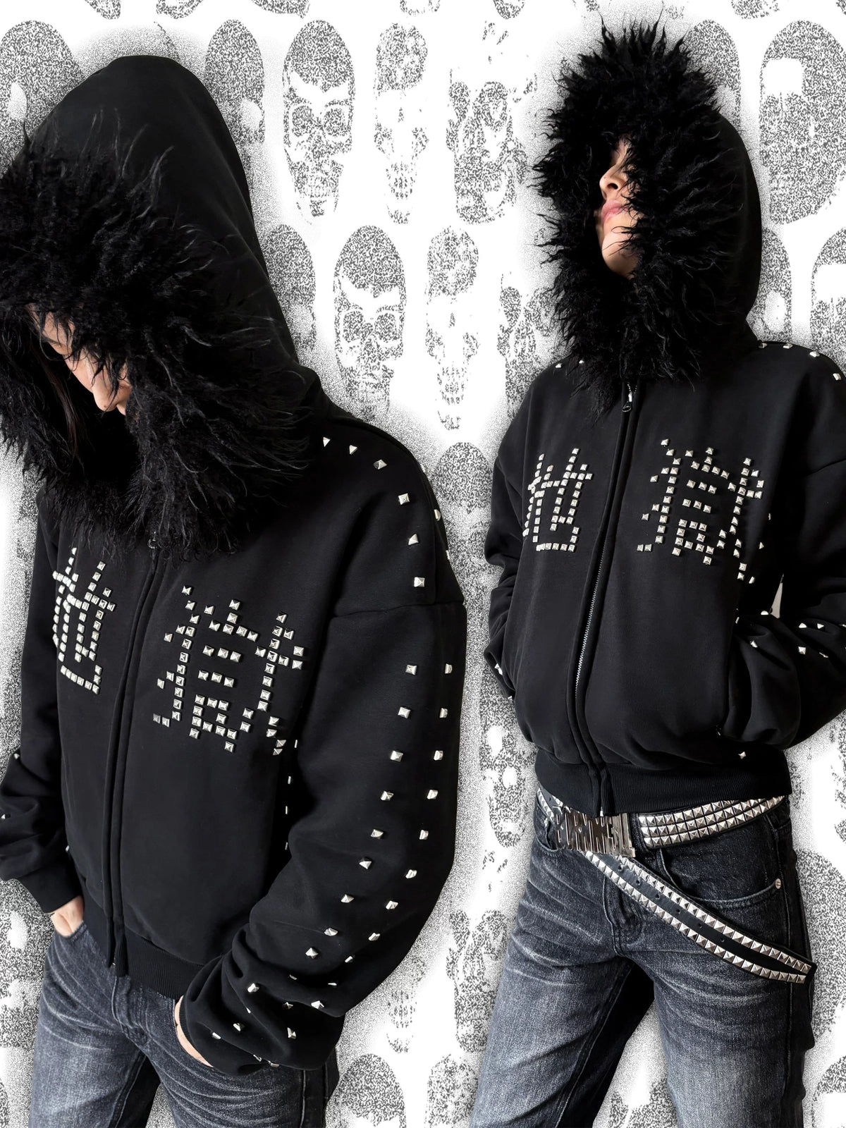 STUDDED ZIP SWEATER JACKET