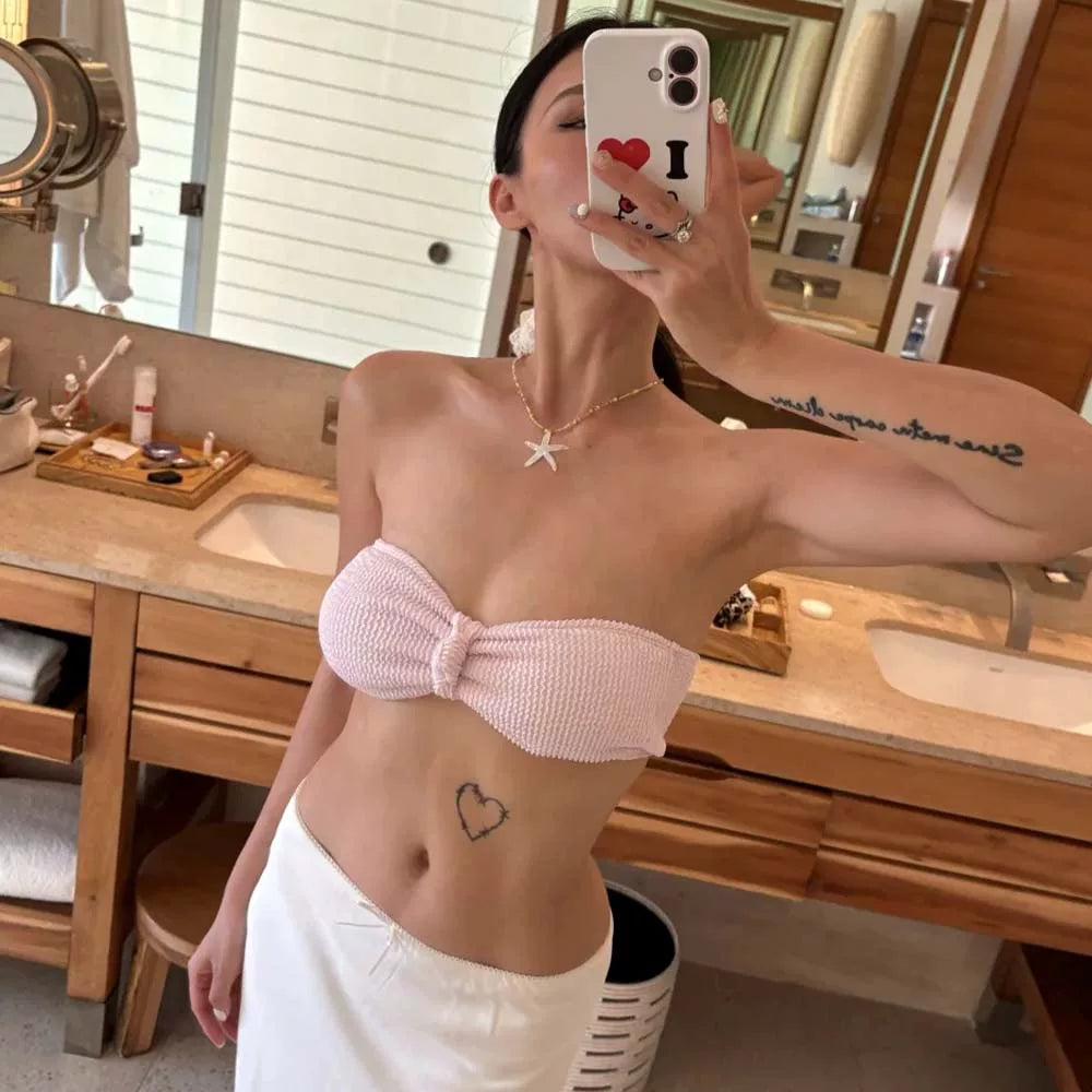 CHIC PINK BANDEAU BIKINI SET