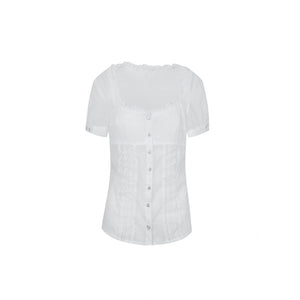 LACE SLEEVE SQUARE NECK BLOUSE