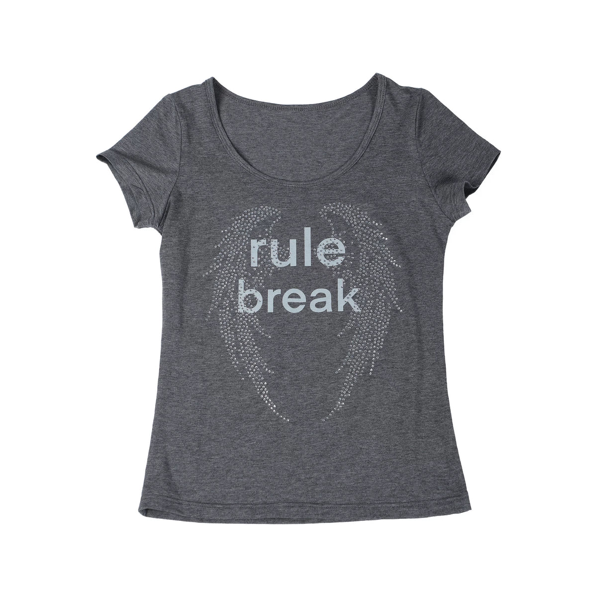 RHINESTONE WINGED U NECK T-SHIRT