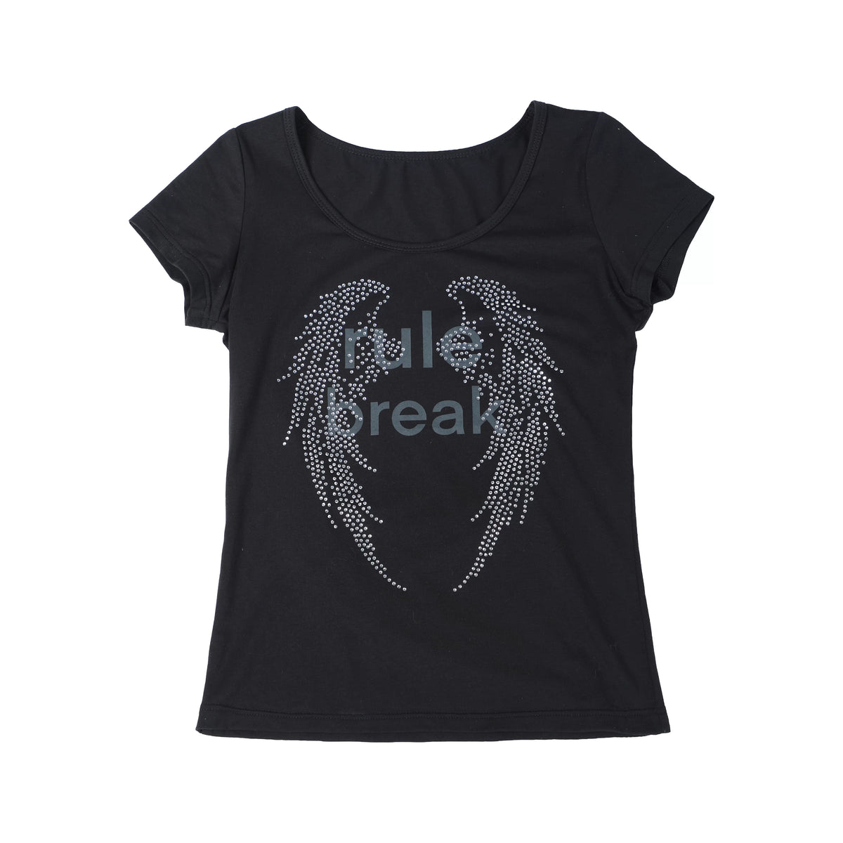 RHINESTONE WINGED U NECK T-SHIRT