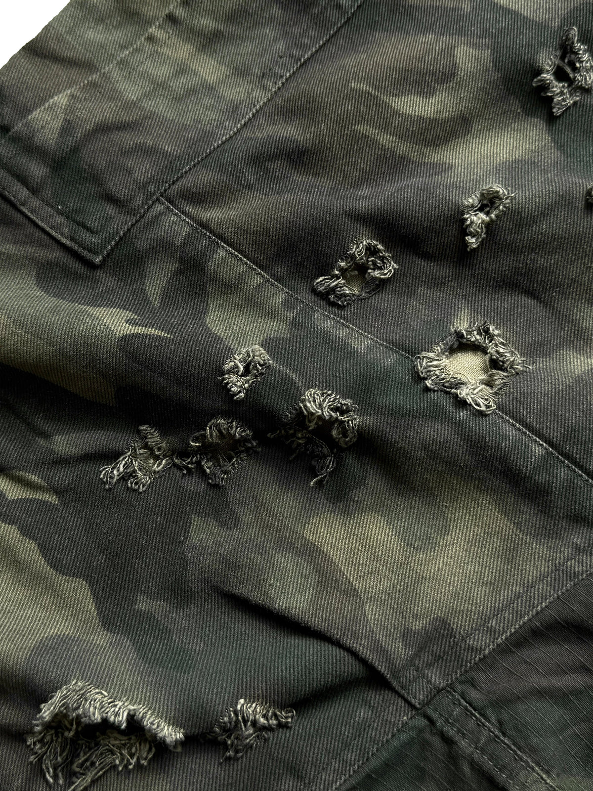 CAMOUFLAGE PATCHWORK COTTON SHORTS