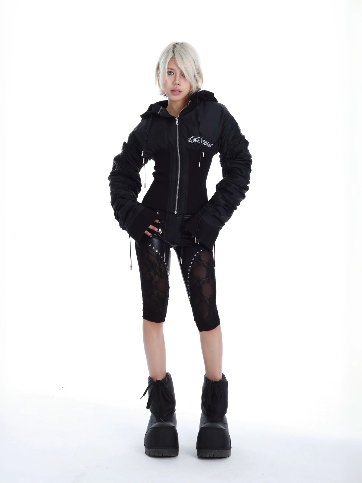 RIBBED HOODED TASSEL JACKET