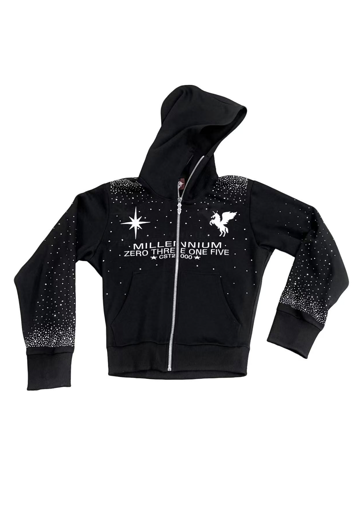 RHINESTONE ZIPPER HOODIE SWEATSHIRT