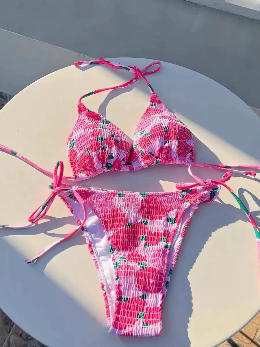 FLORAL PRINT PLEATED BIKINI SET