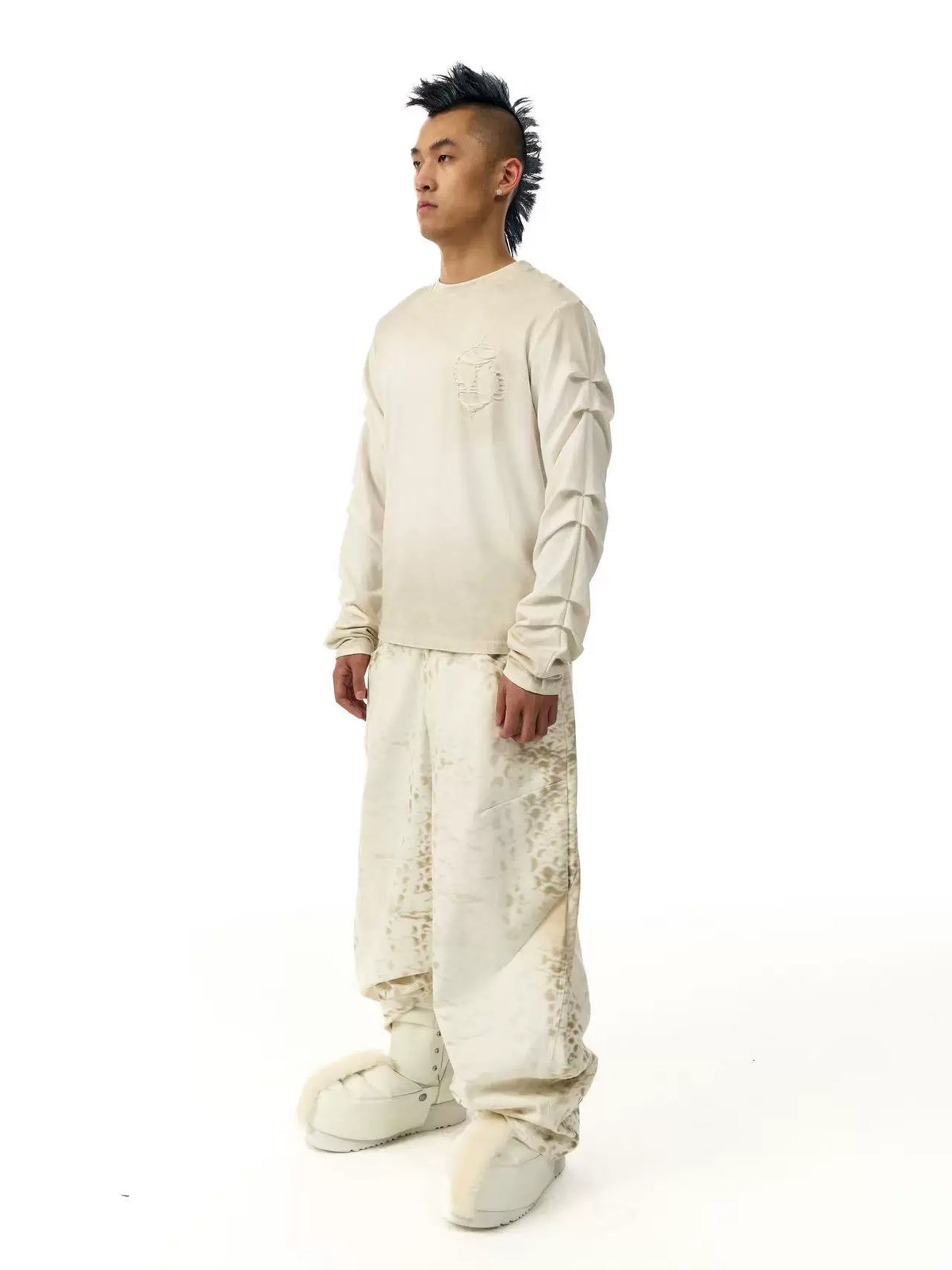 SPARKLY LOGO PLEATED LONG SLEEVE T-SHIRT