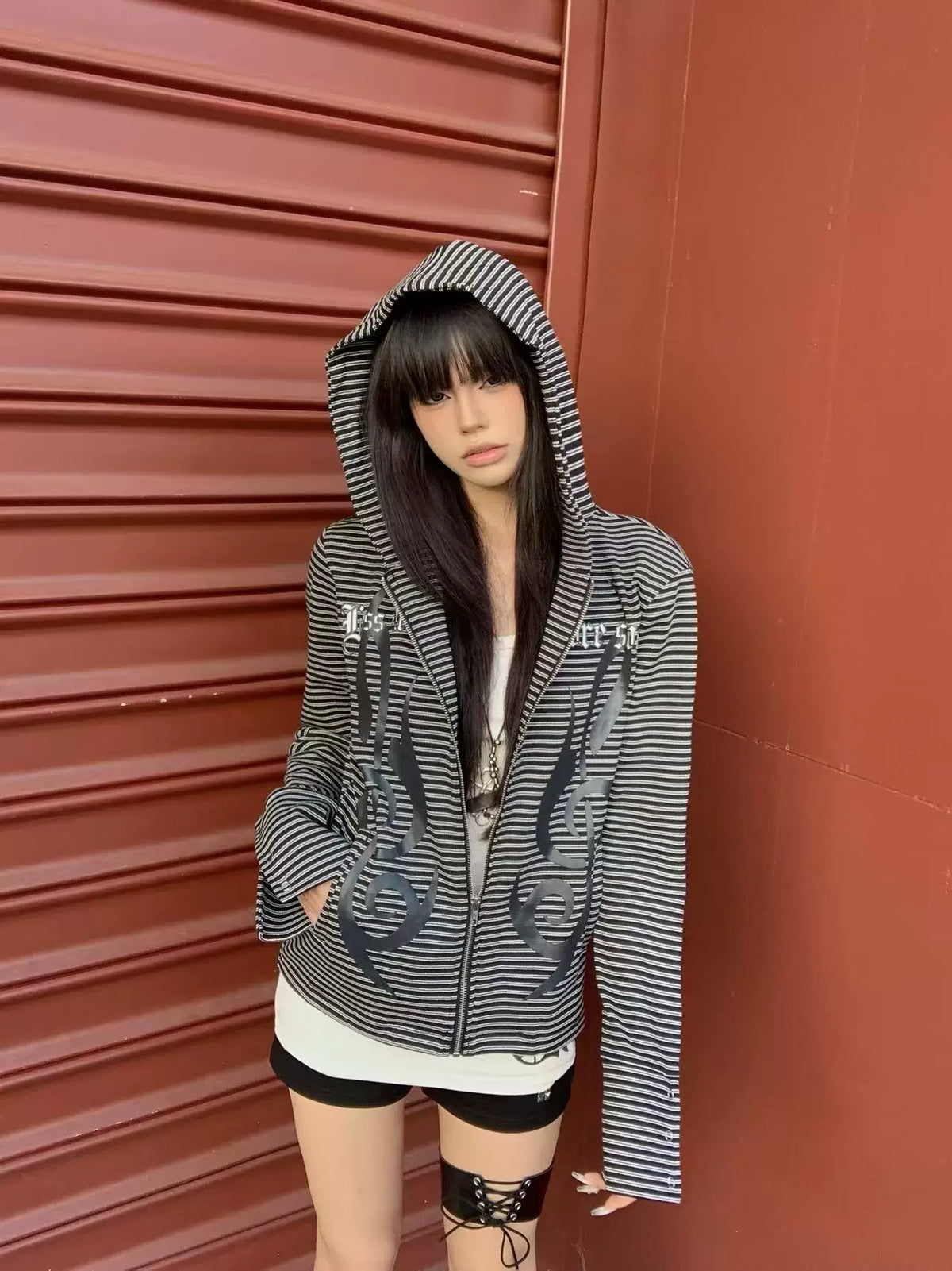STRIPED HOODED CARDIGAN JACKET