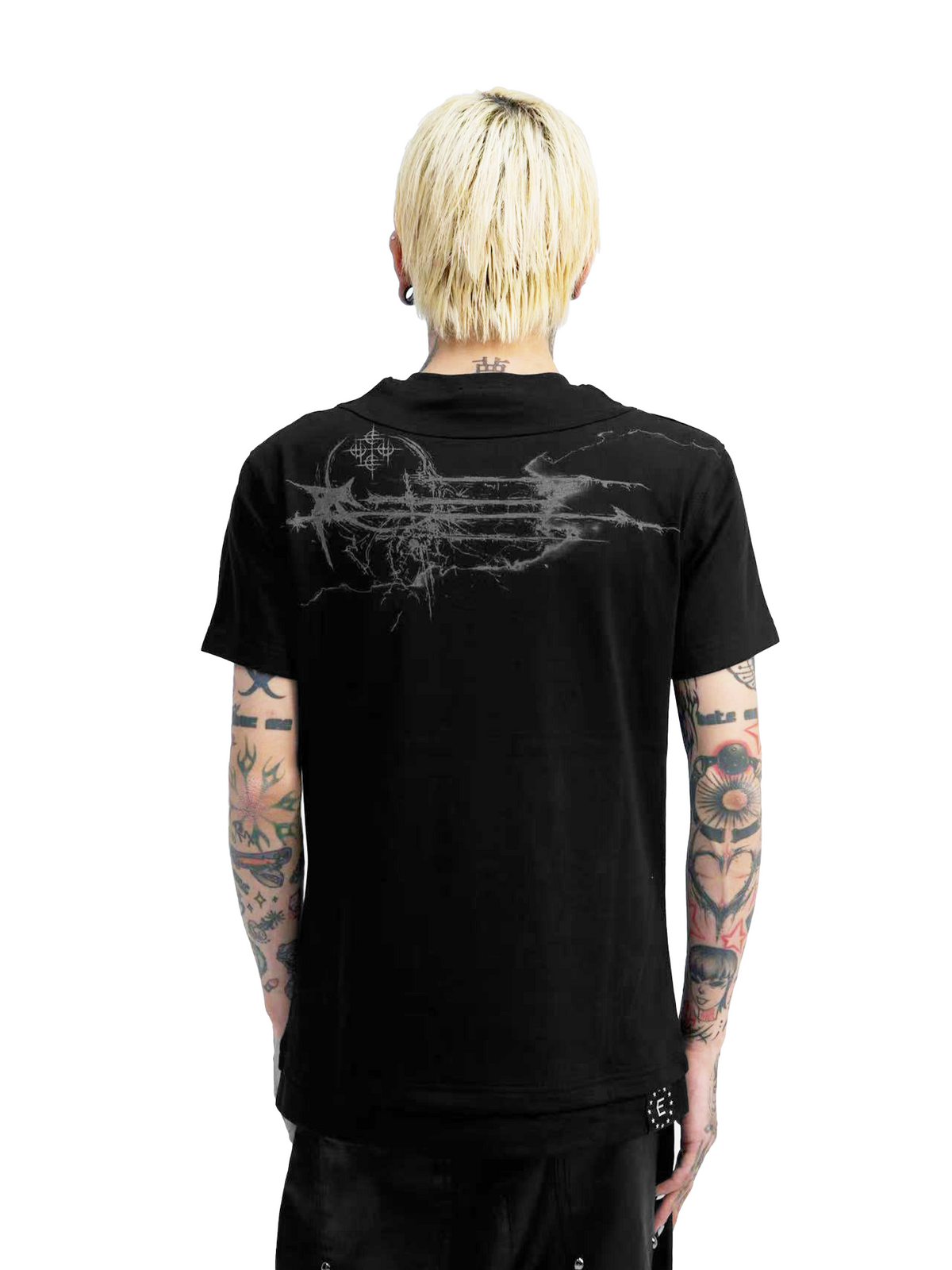 SPLICED DOUBLE NECKLINE T-SHIRT