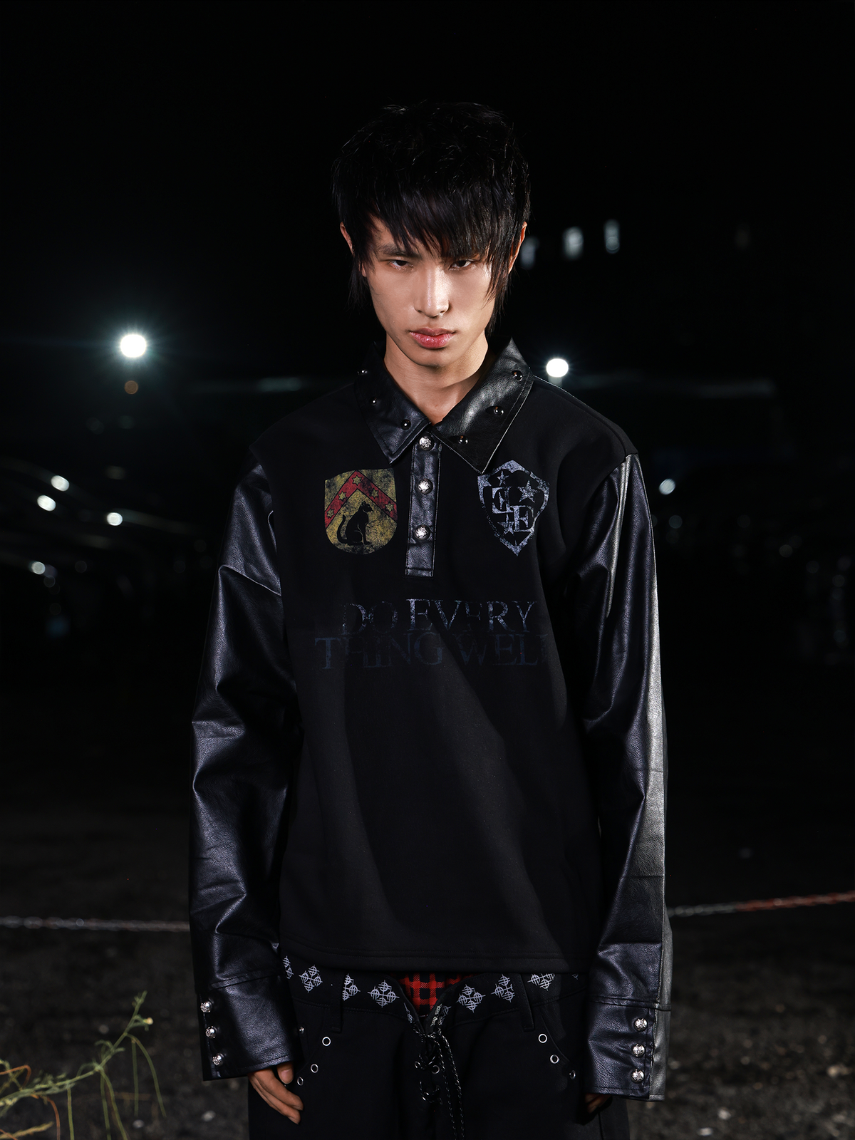 RIVETED DARK PUNK POLO SHIRT