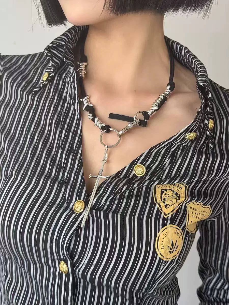 SILVER COWHIDE ROPE NECKLACE