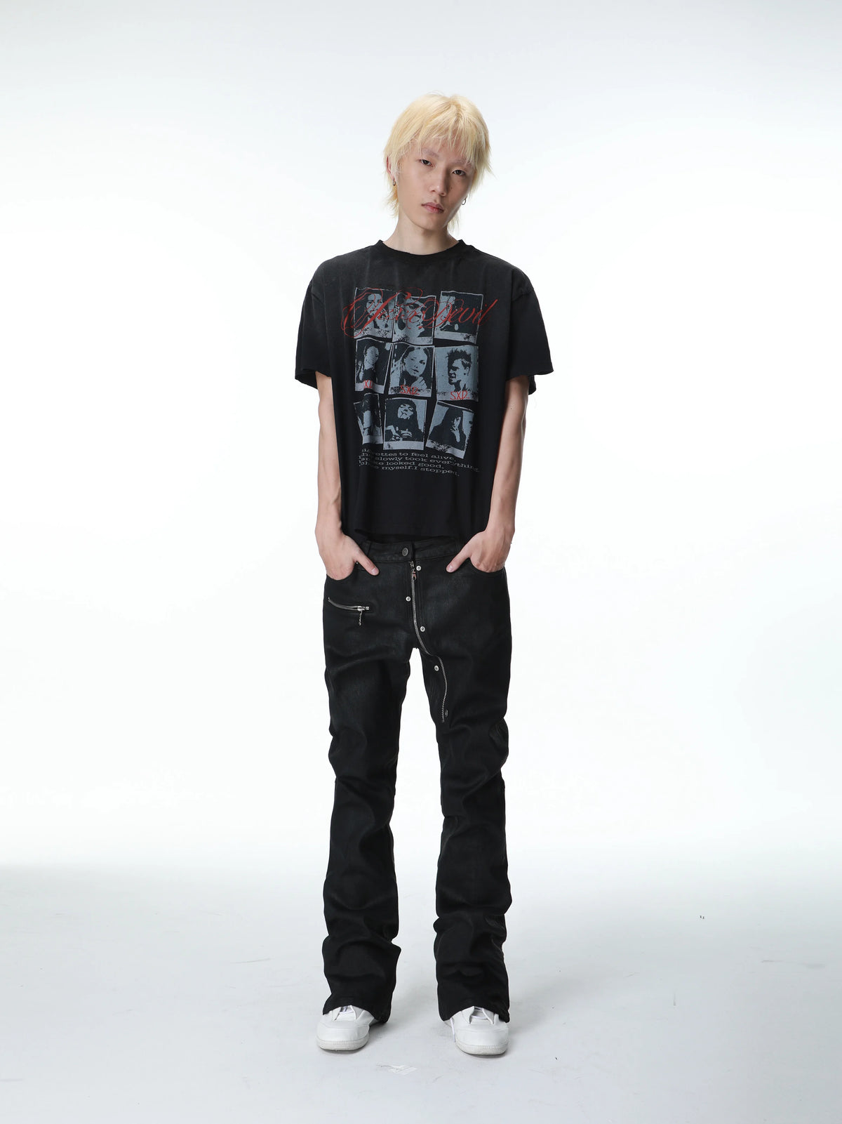 DECONSTRUCTED DENIM MULTI-ZIPPER PANTS
