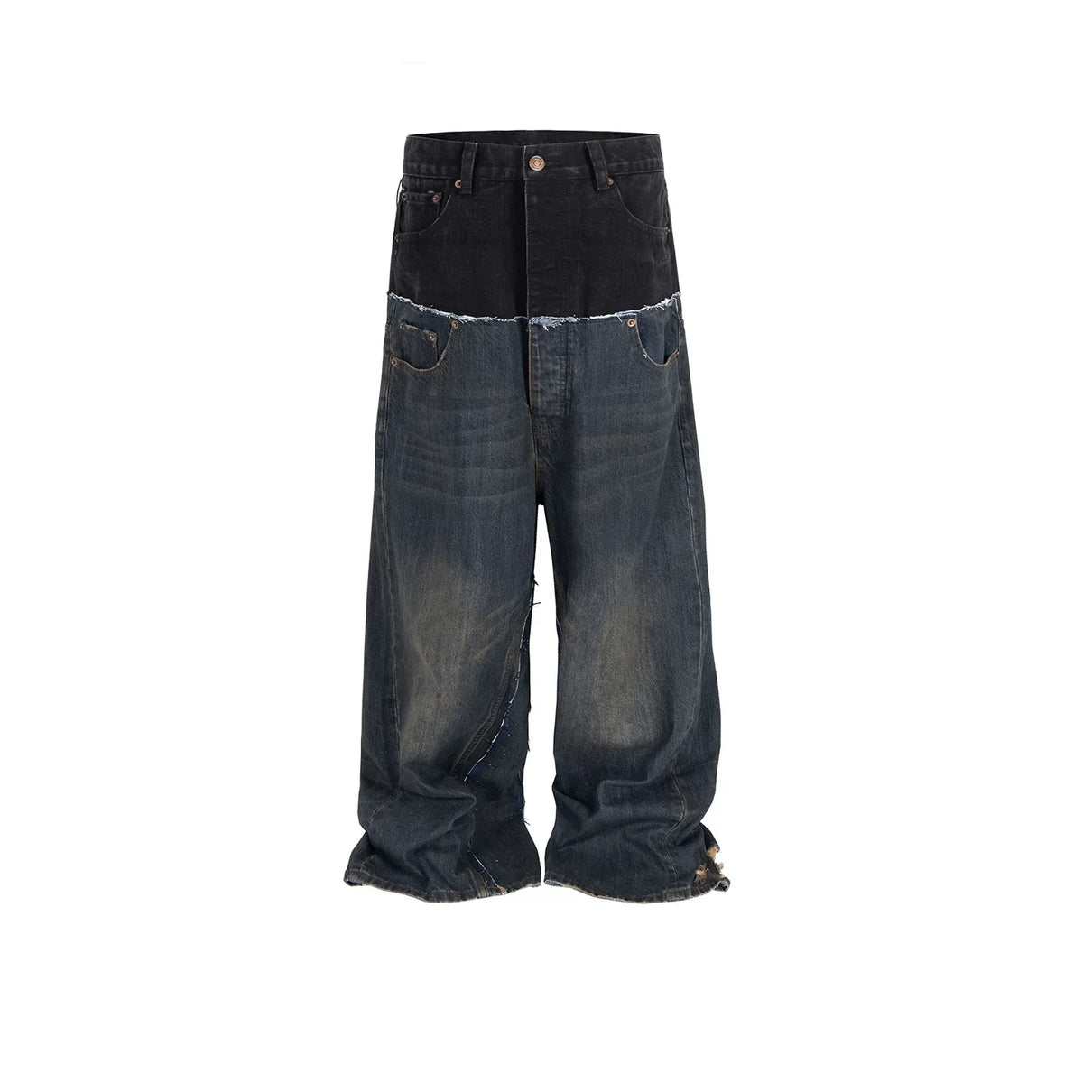 CUT-UP DOUBLE-LAYER BAGGY JEANS