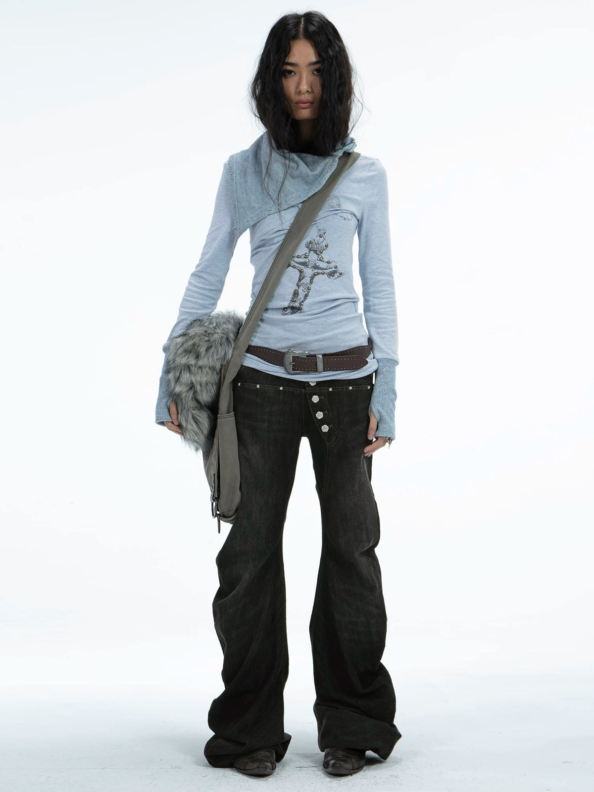 FLARED DENIM TROUSERS