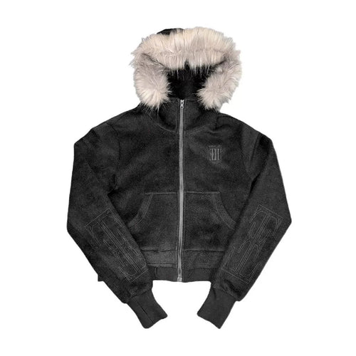 FUR HOODED SWEATSHIRT WITH TASSELS