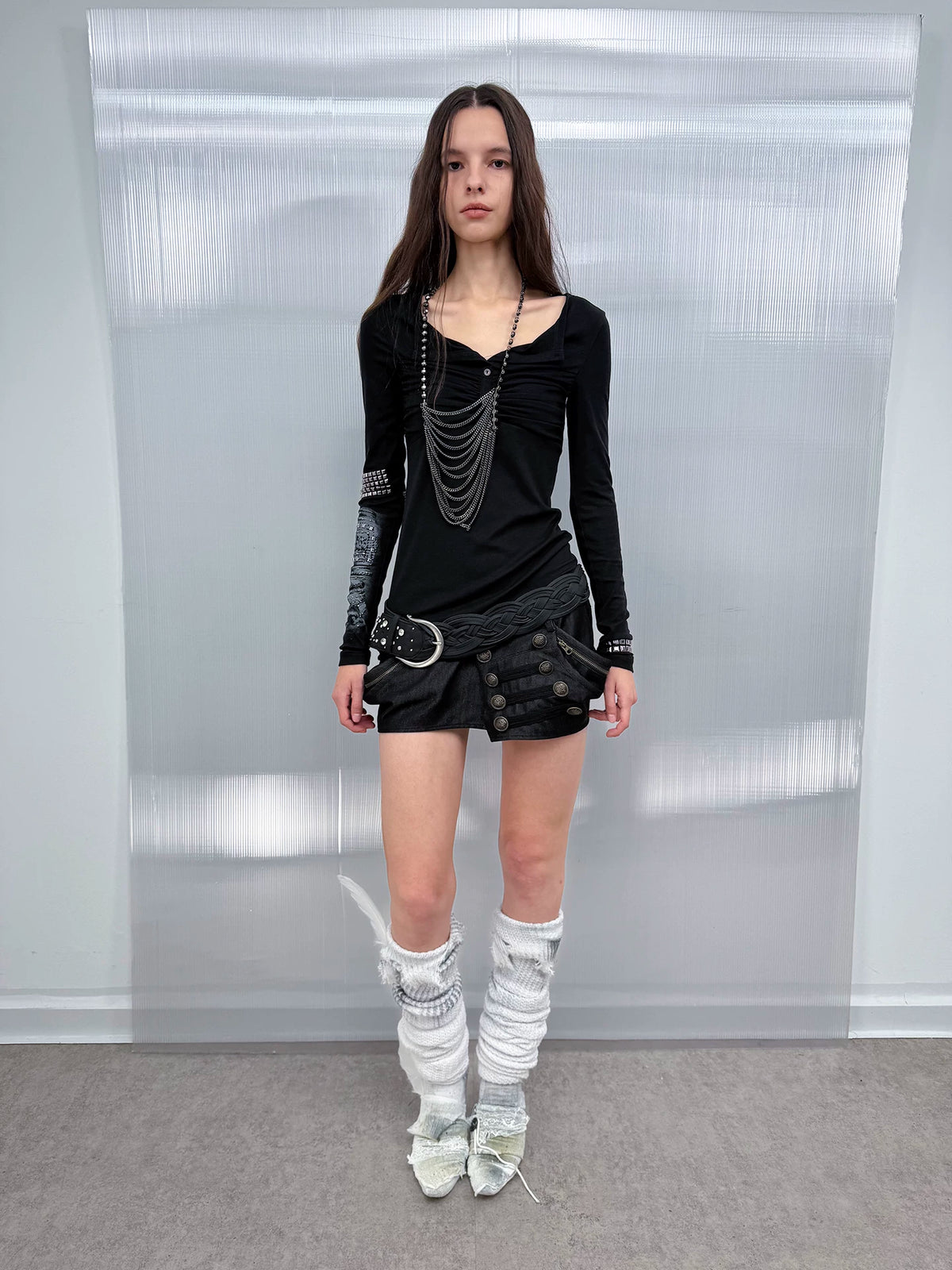 ASYMMETRIC METAL BUCKLE SKIRT