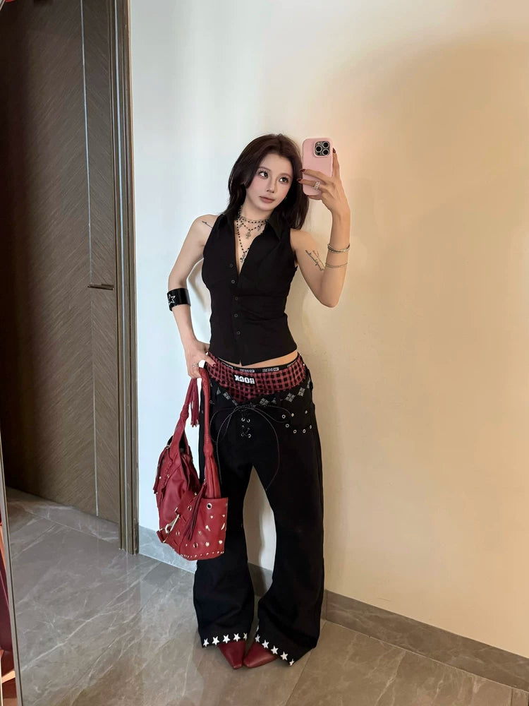 LAYERED COLOR-BLOCKED DRAWSTRING PANTS