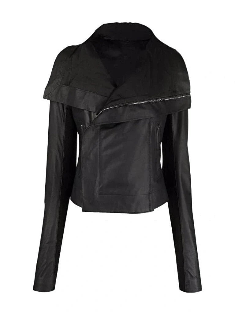DECONSTRUCTED HIGH COLLAR BIKER JACKET