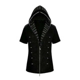 BUTTONED HOODED STRIPED T-SHIRT