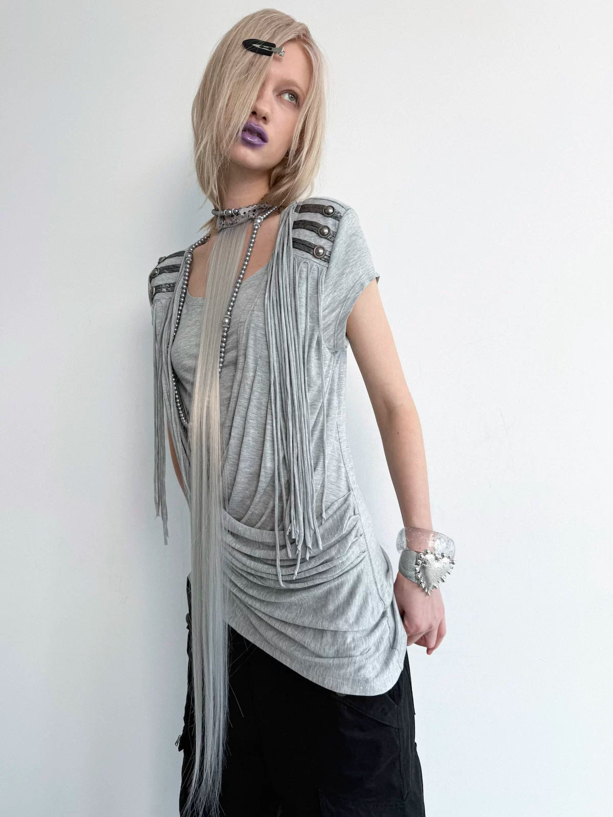 TASSEL DRAPE KNIT T-SHIRT