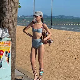 COLOR-BLOCKED HIGH-WAISTED BIKINI