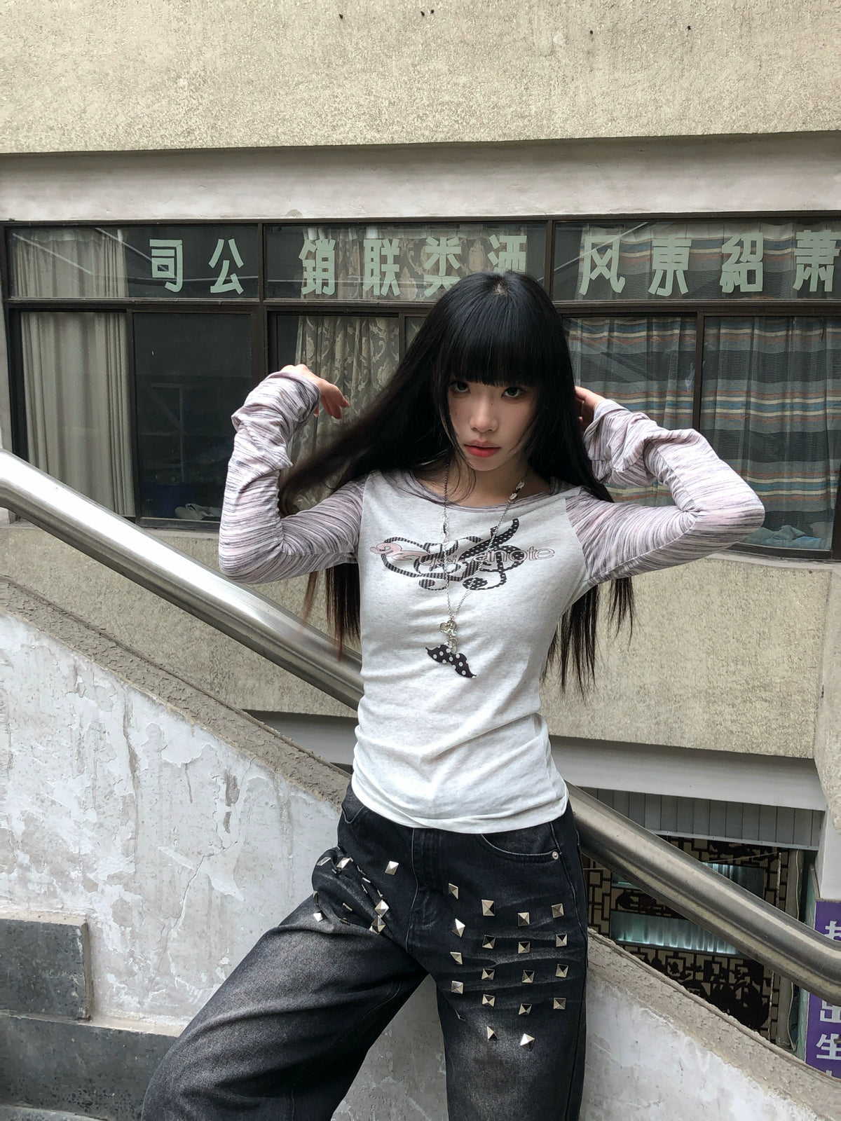 POLKA DOT U NECK LONG SLEEVE TOP