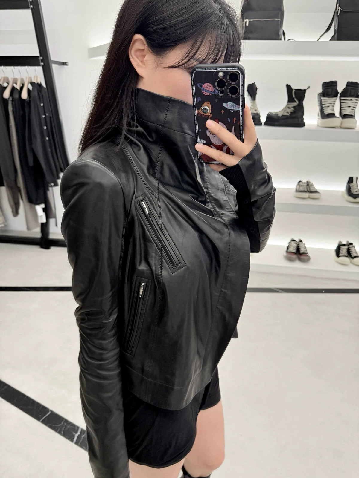 DECONSTRUCTED HIGH COLLAR BIKER JACKET