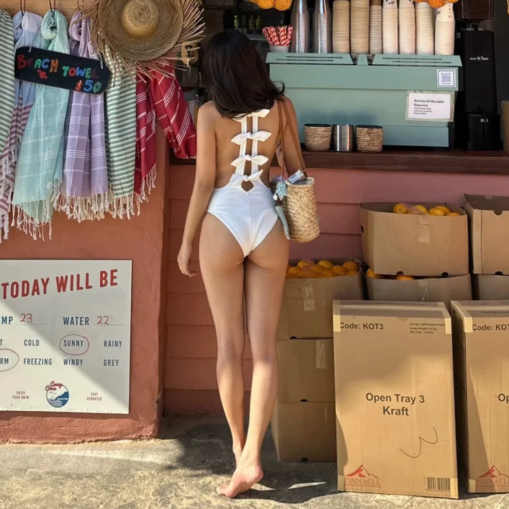 ELEGANT LACE-UP HIGH-CUT SWIMSUIT