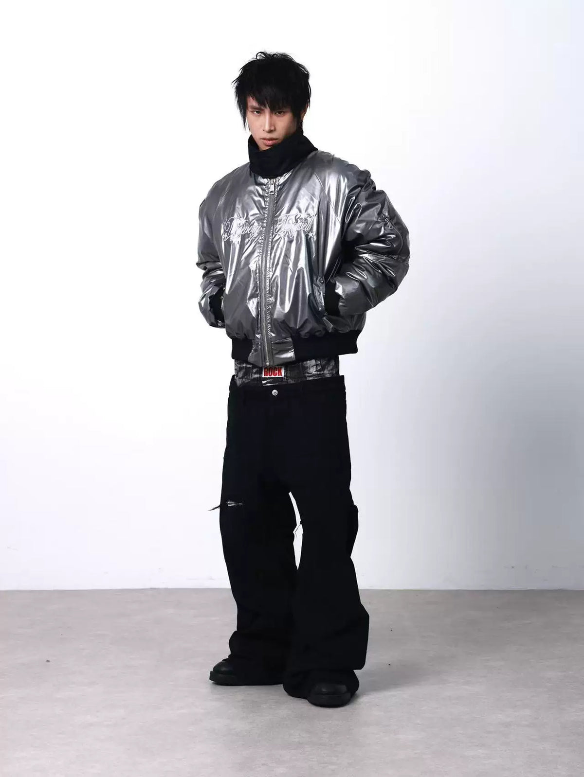 METALLIC PLEATED BOMBER JACKET