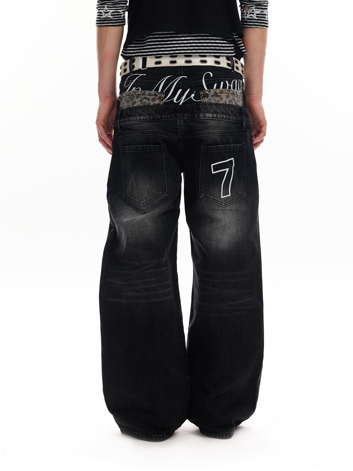 LEOPARD EMBELLISHED BAGGY JEANS