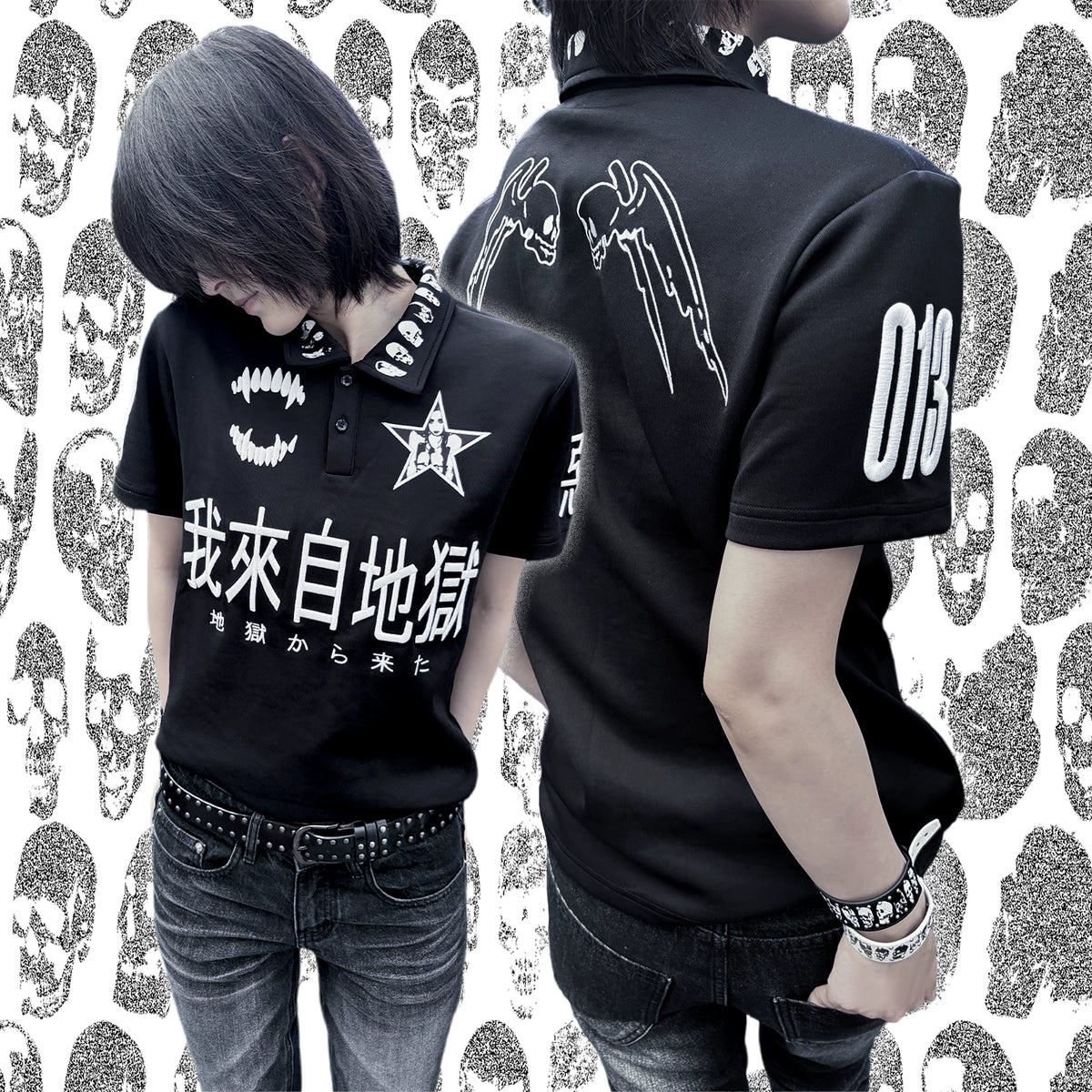 HELL SKULL EMBROIDERED POLO SHIRT