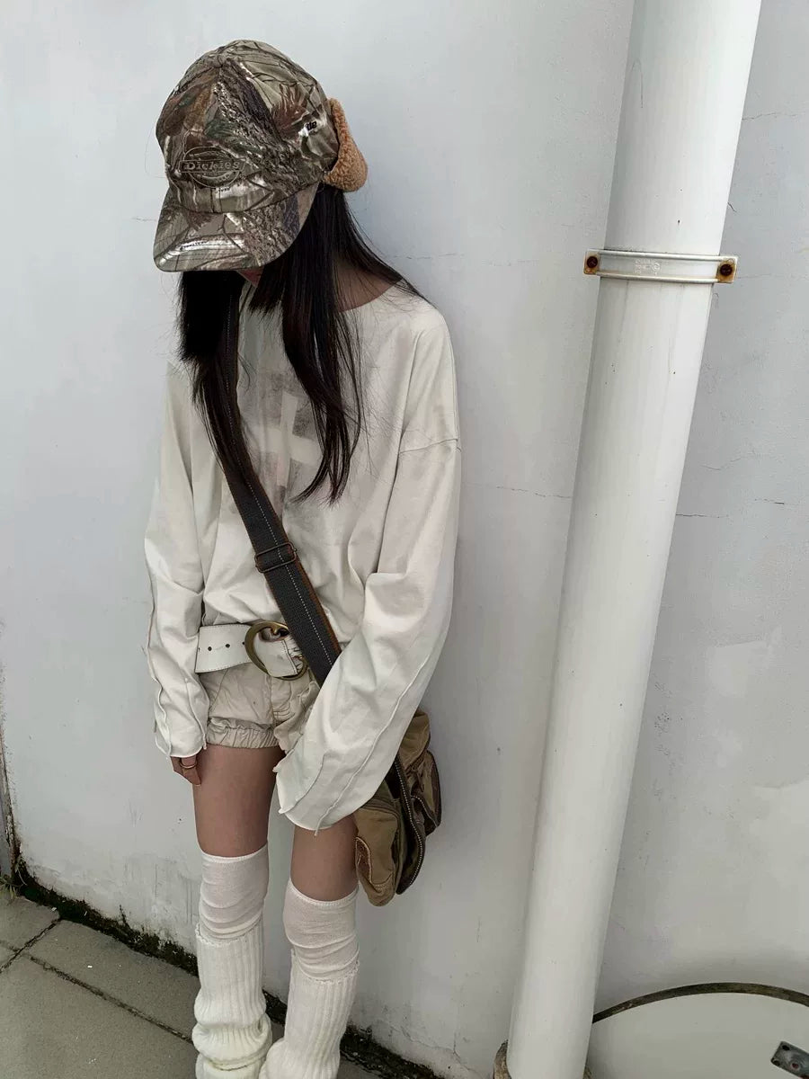 BEIGE PRINTED PLEAT T-SHIRT