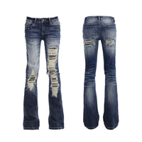 BLUE DESTROYED FLARE PANTS