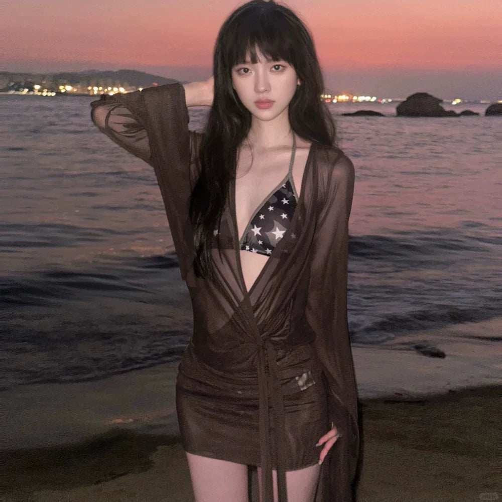 STAR-PRINT BIKINI SET WITH COVER-UP