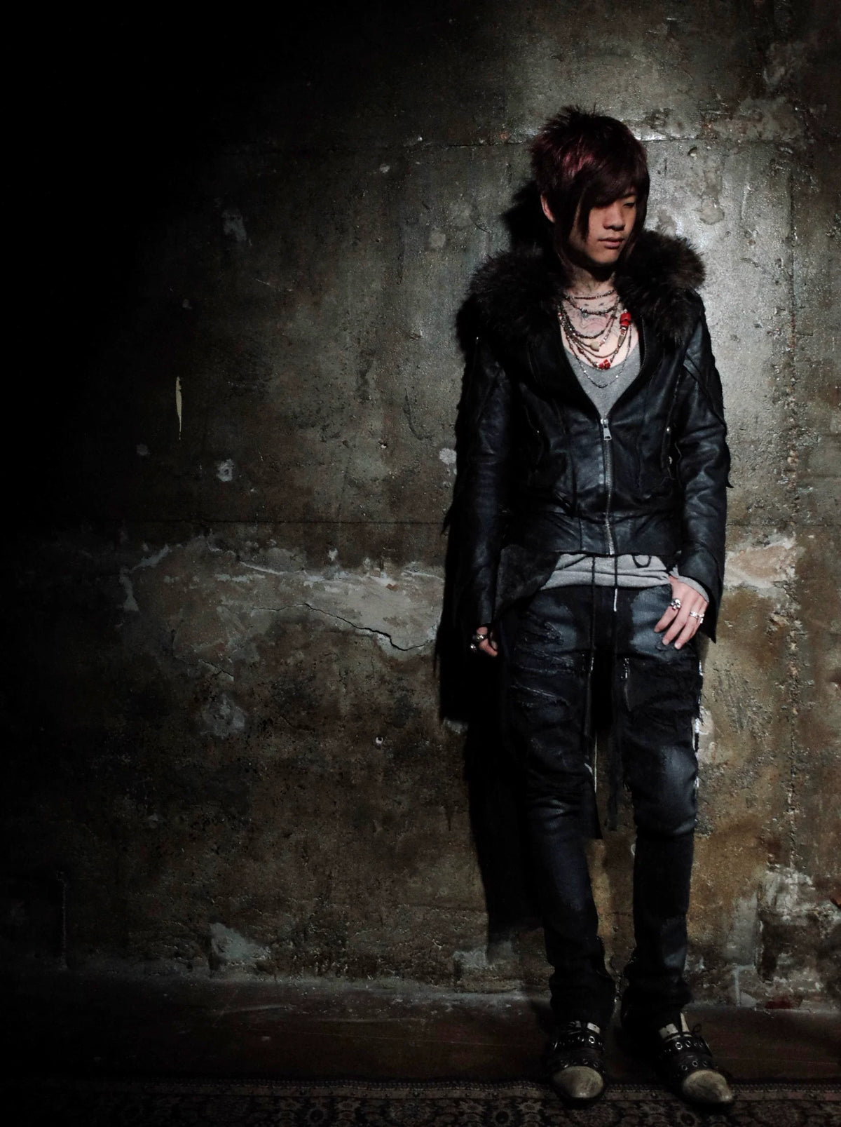 FUR COLLAR RIVET CROP JACKET