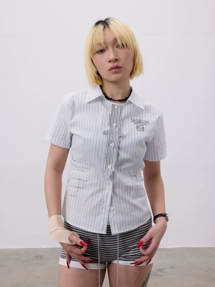 LACE-TRIMMED PATCHWORK BLOUSE