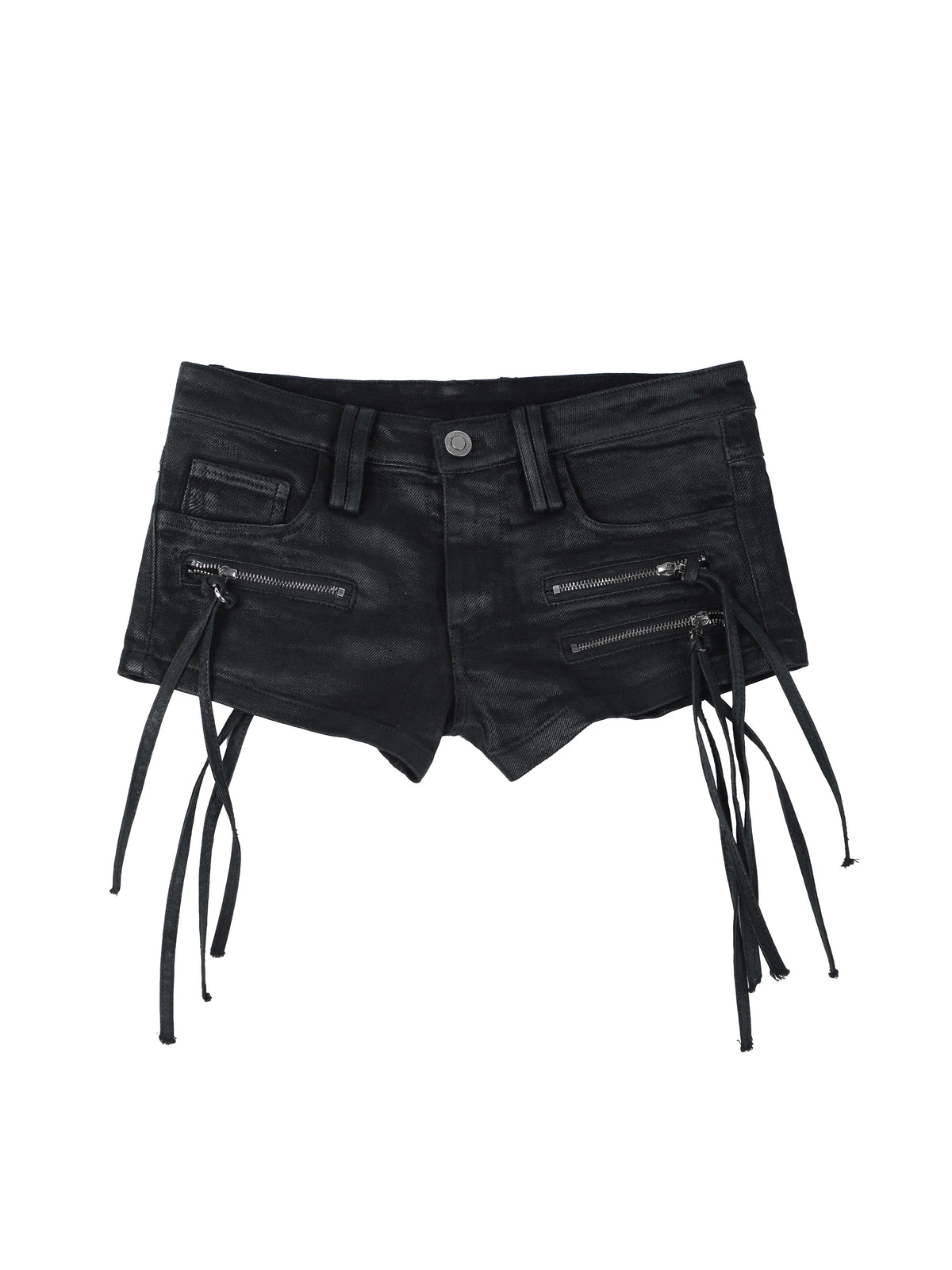 FRINGE LOW RISE DENIM SHORTS