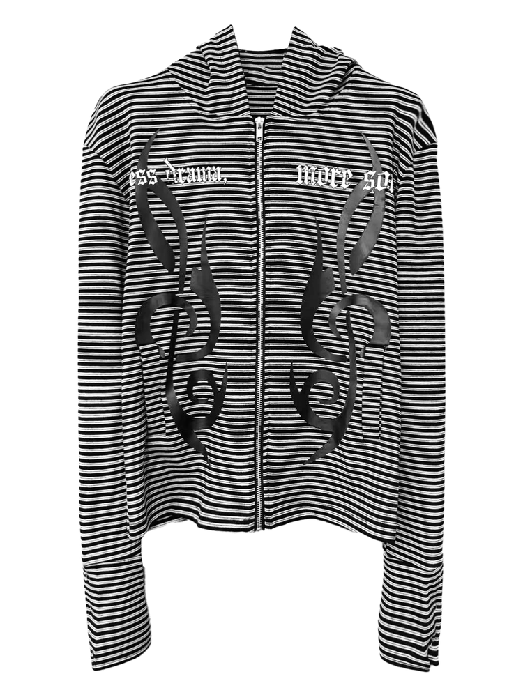 STRIPED HOODED CARDIGAN JACKET