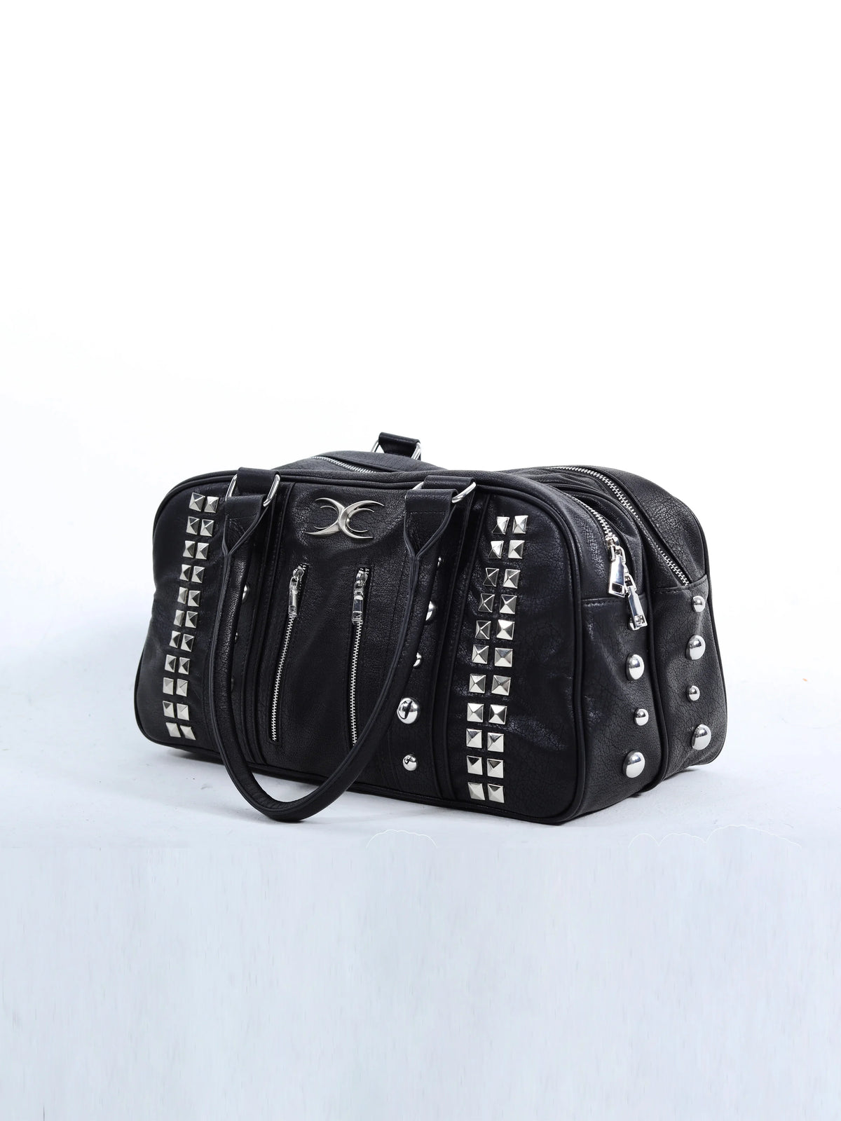 STUDDED LEATHER TRAVEL TOTE