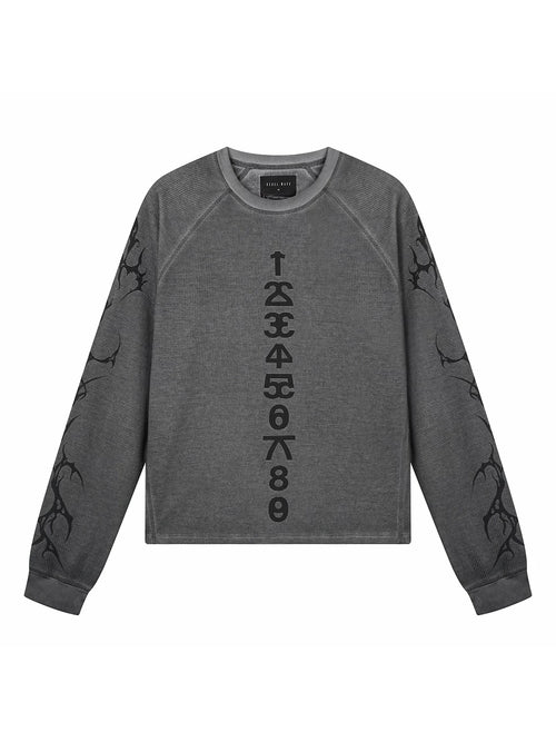 SANSKRIT PRINT WAFFLE LONG SLEEVE T-SHIRT
