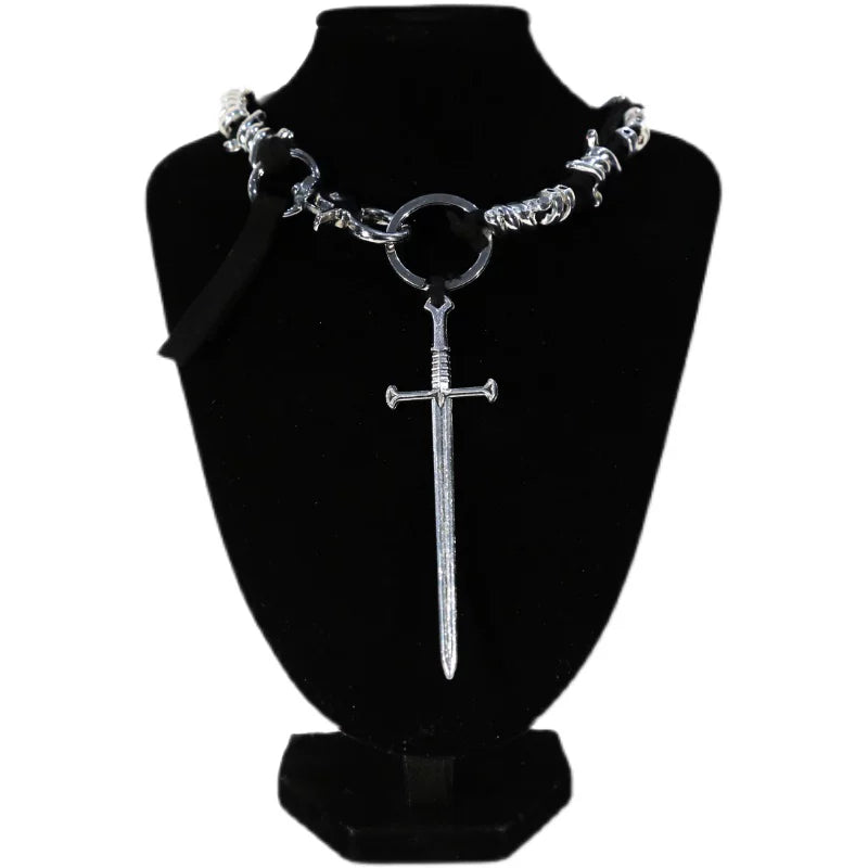 SILVER COWHIDE ROPE NECKLACE