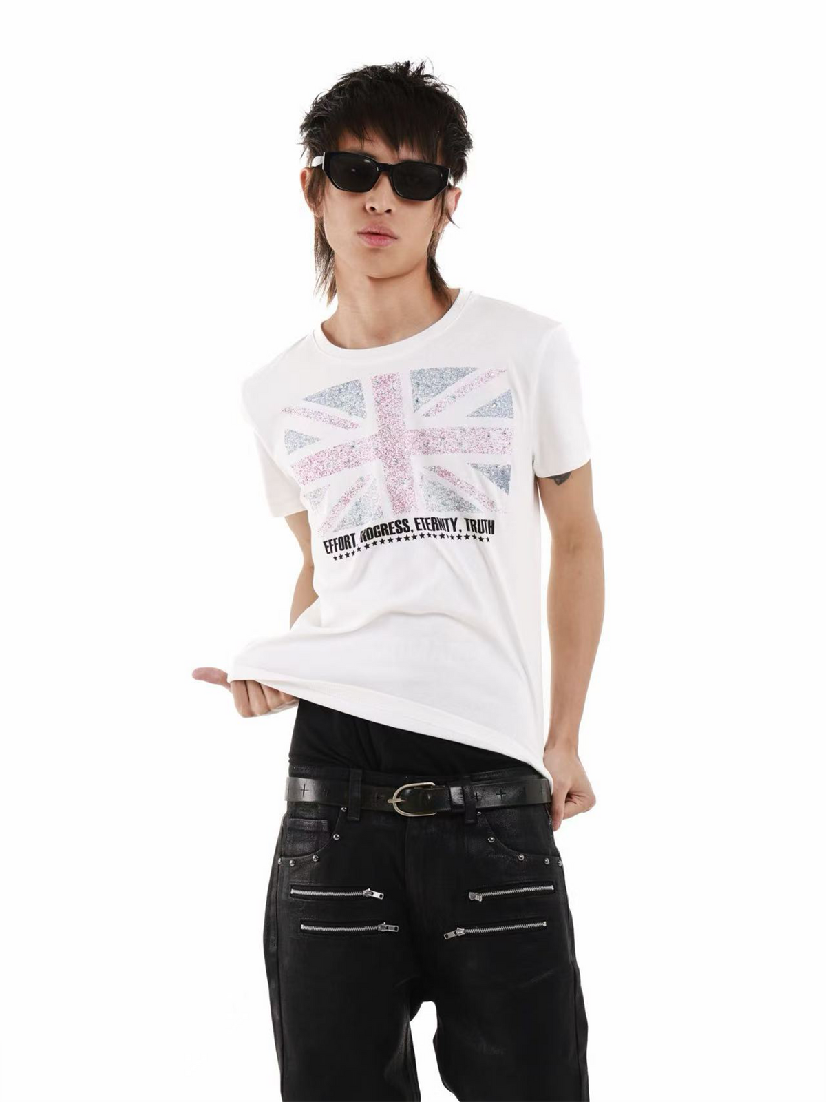 RHINESTONE GLITTER CREW-NECK T-SHIRT