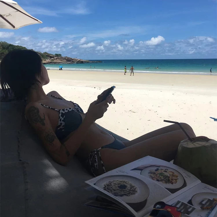LEOPARD-PRINT TIE-SIDE DENIM BIKINI