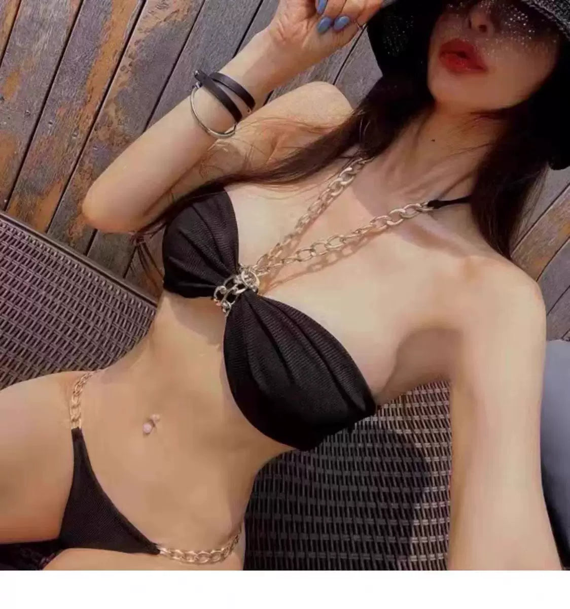 CHAIN-STRAP BANDEAU BIKINI SET