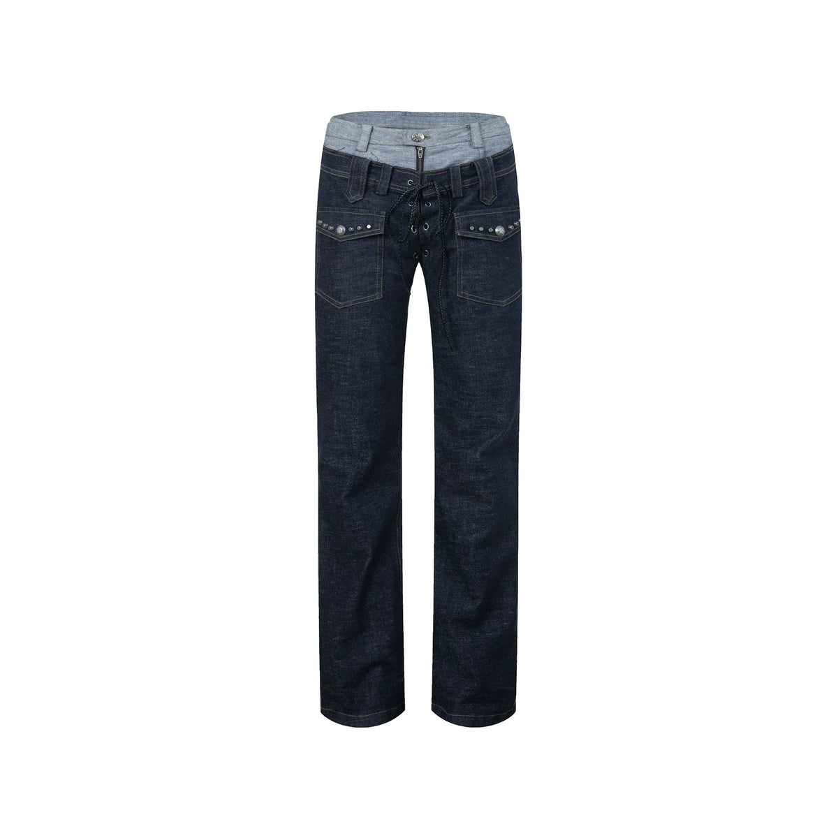DOUBLE WAIST COLOR BLOCK JEANS