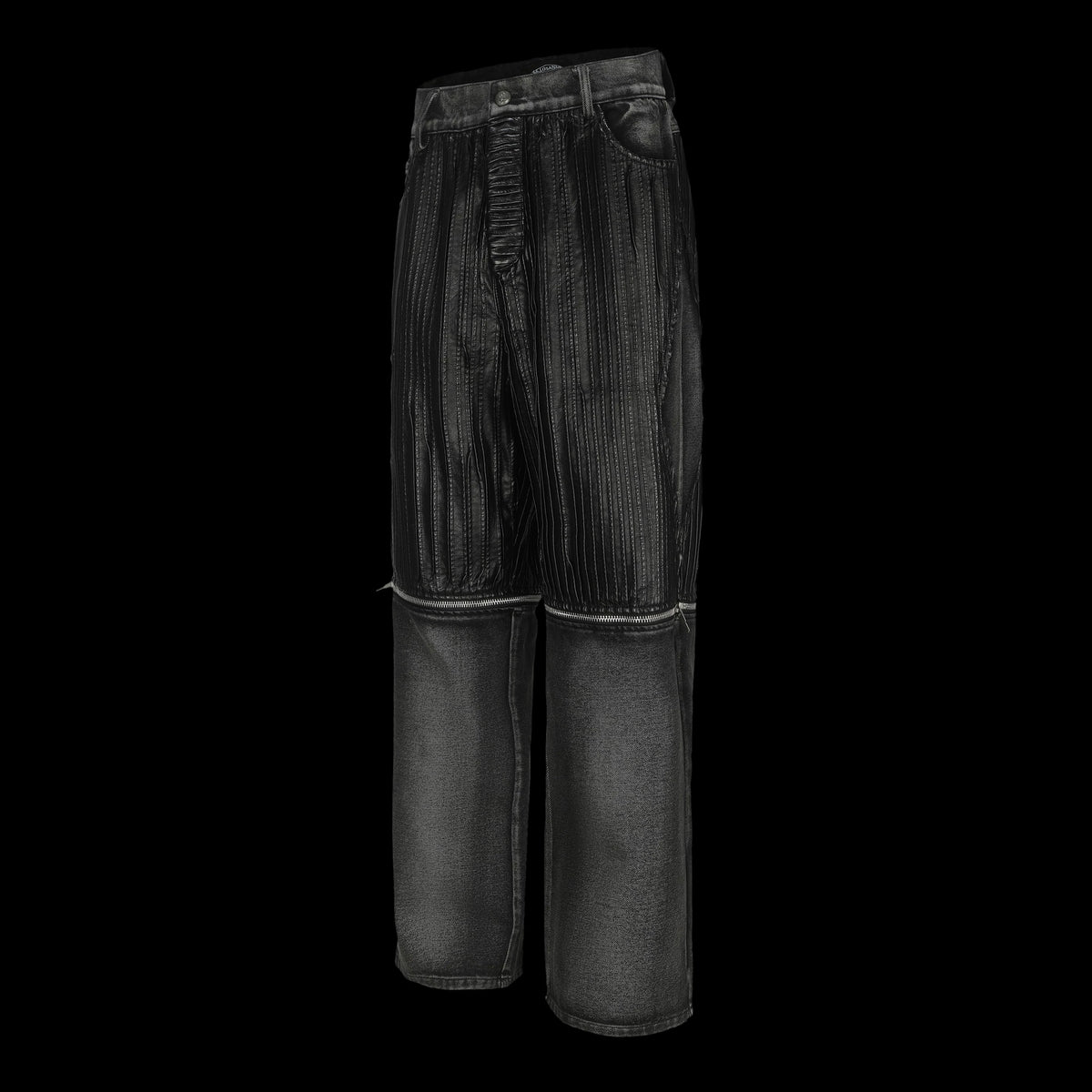 DENIM LEATHER PATCHWORK SHORTS