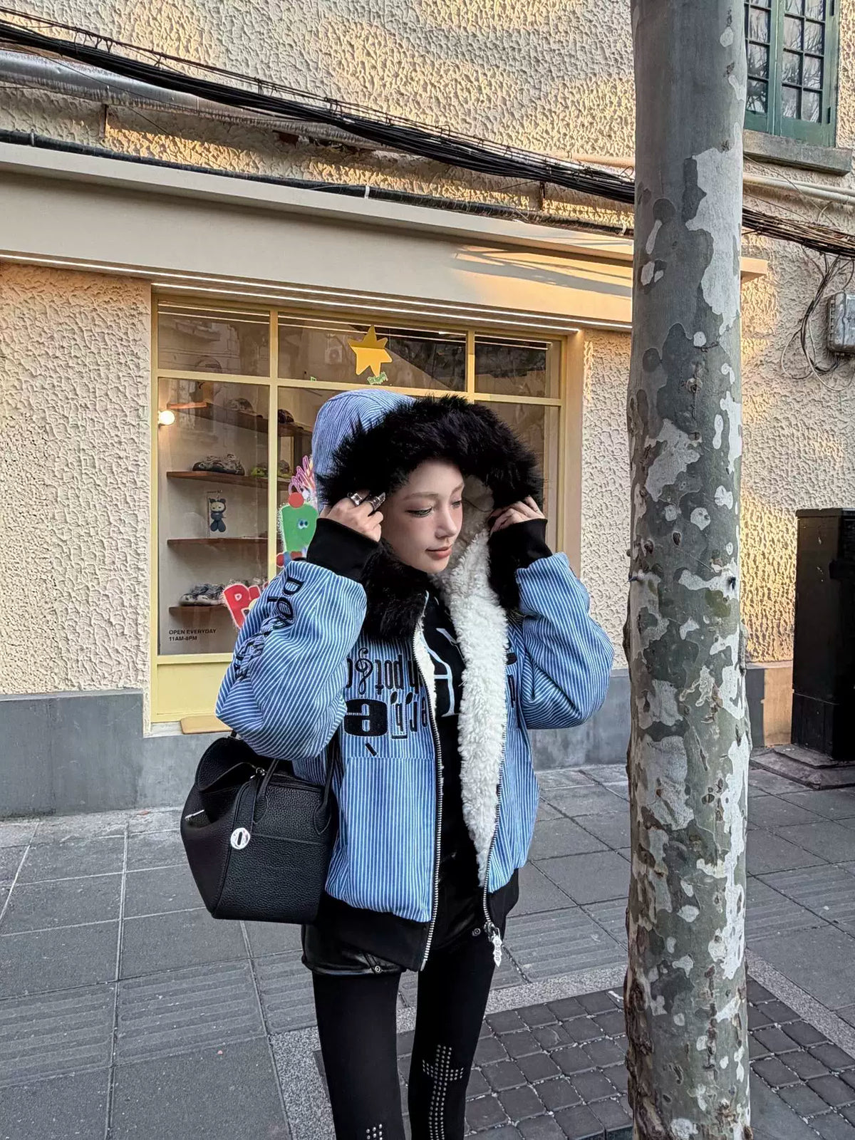 DISTRESSED LAMBSWOOL HOODED JACKET