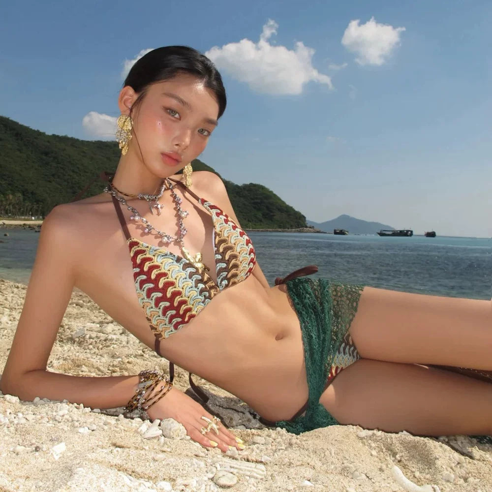 KNITTED STRIPED BIKINI SET