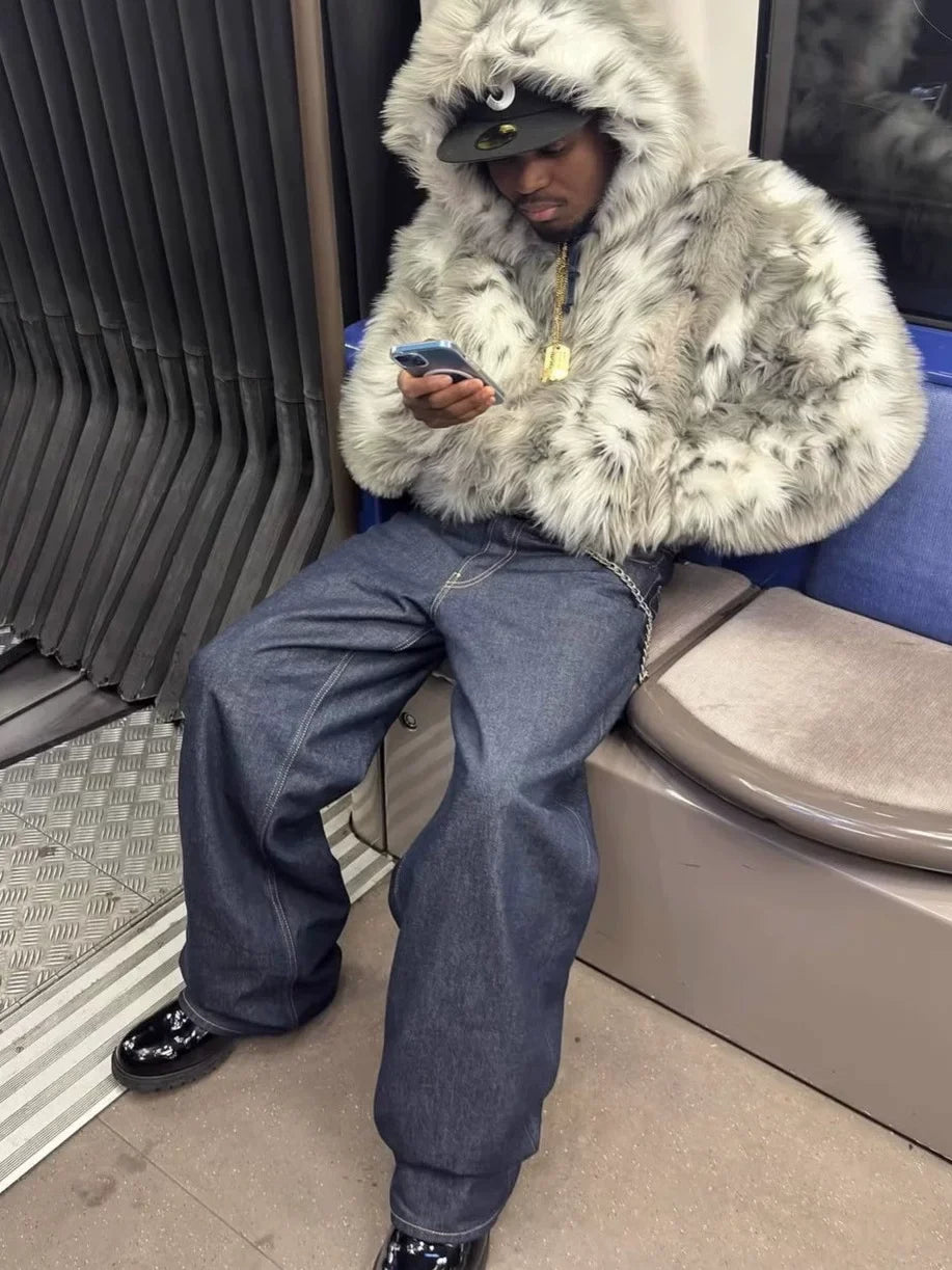FAUX FUR LEOPARD FLORAL COAT
